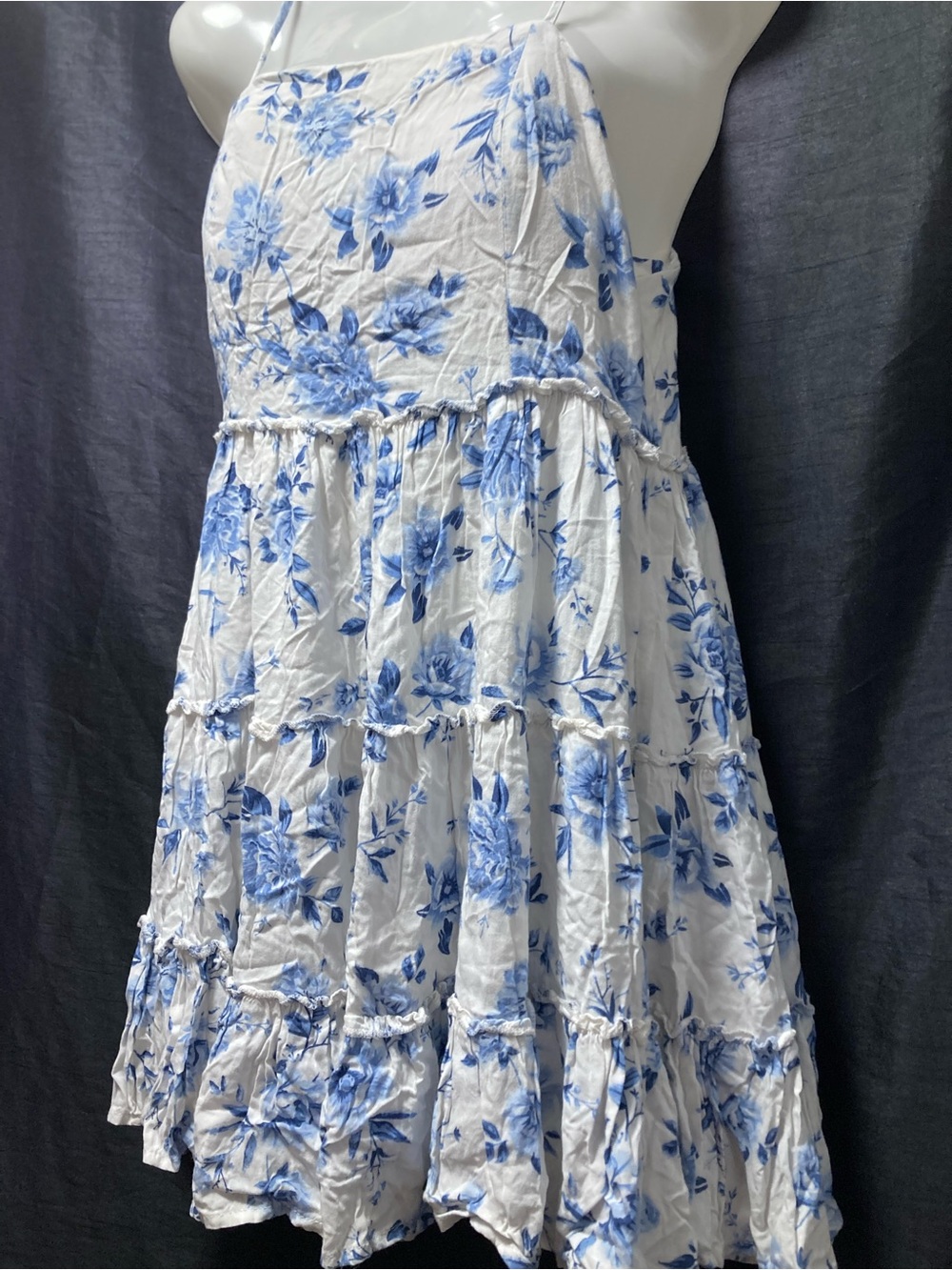 Streetwear Society Blue Floral Tiered Babydoll Mini Dress M